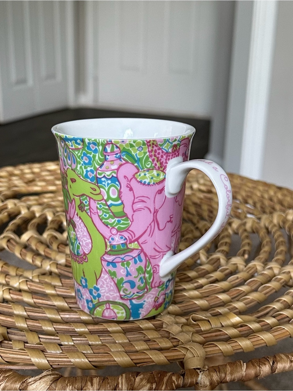 Lilly Pulitzer Pink & Green Elephant Pattern Mug